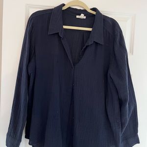 Eileen Fisher navy puckered gauze top
